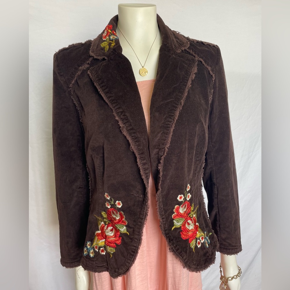 Cotton Corduroy Floral Embroidered Jacket Kikit Jeans | Boho Y2K Cottagecore